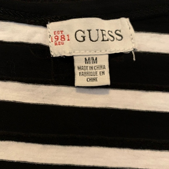 Guess Women Black White Stripe Gold Sequin Logo T-shirt Size Medium - Picture 5 of 8